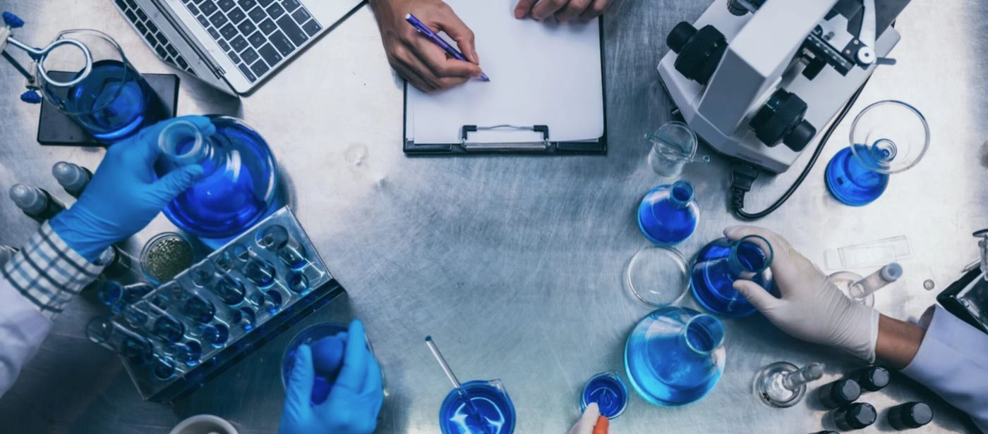 Scientists working in a pharmaceutical laboratory